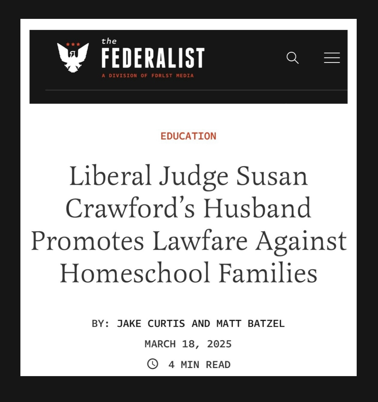 Liberal Judge Susan Crawford's Husband Promotes Lawfare Against Homeschool Families